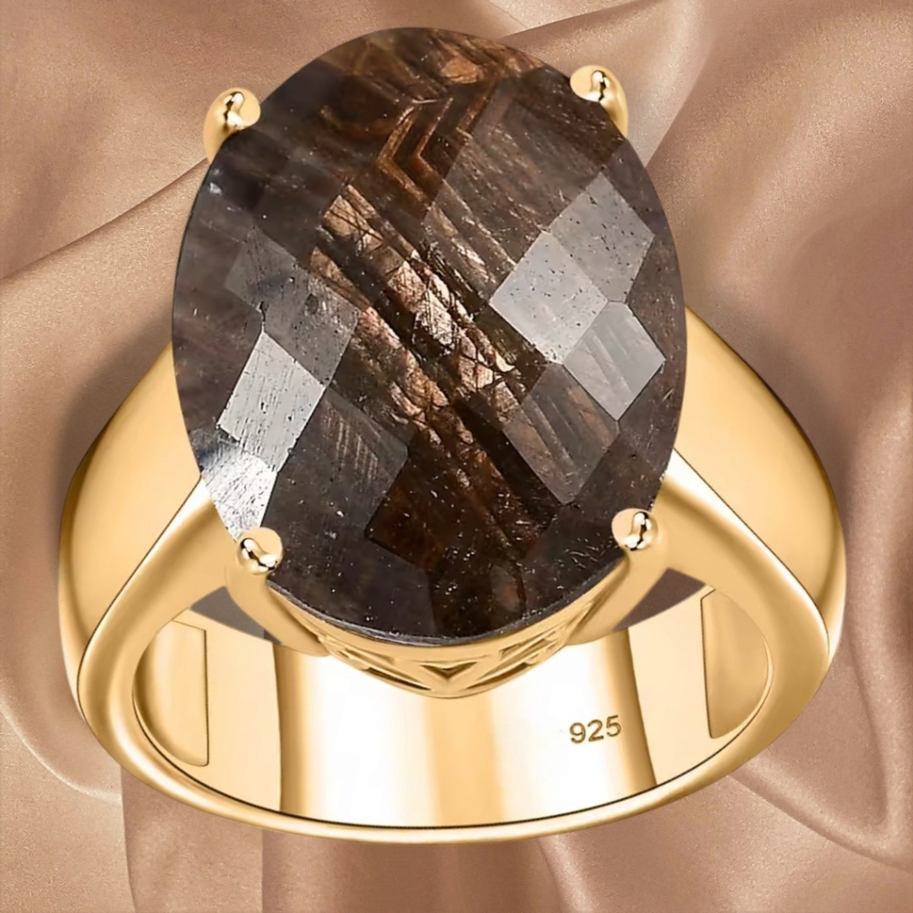 NWT RARE CHOCOLATE SAPPHIRE SOLITAIRE RING 18KT GOLD OVER STERLING SILVER, SZ 10